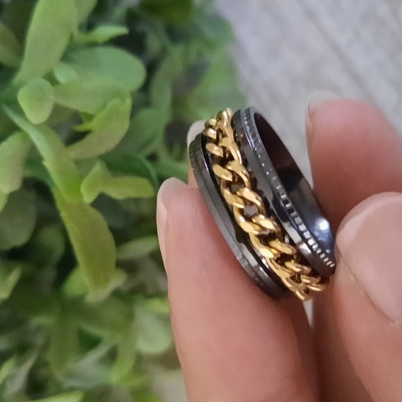 Black/Gold, Stainless Steel Wide Band Spinner Ring NWT! - Size 7 - Picture 3 of 14